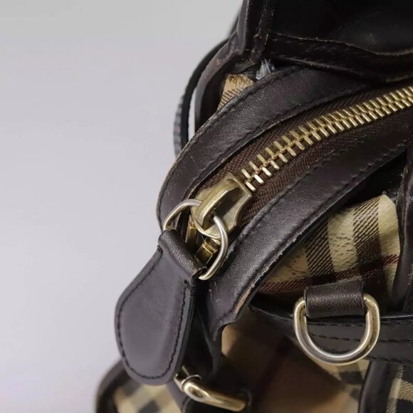 BURBERRY Nova Check Hand Bag PVC Leather 2way Beige Auth 105764 - Picture 6 of 15